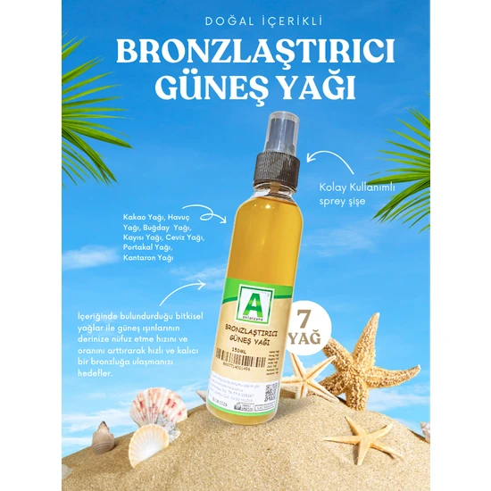 Aktarzane Bronzlaştırıcı Güneş Yağı Yoğun Bronzluk Kalıcı Bronzluk Için Özel Bitkisel Karışım Lı 150ml