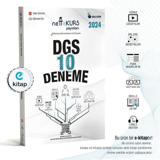 Nettekurs Yayınları 2024 DGS Video Çözümlü Akıllı 10 Deneme E-Kitap