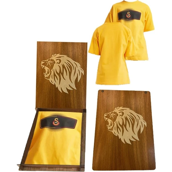 Galatasaray Orijinal Sarı Çocuk T-Shirt Aslan Ahşap Kutulu