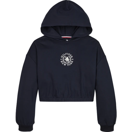 Tommy Hilfiger Düz Kız Çocuk Lacivert Sweatshırt Crest Logo Hoodıe