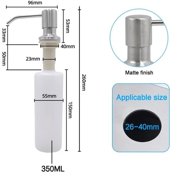 San Gold 350ML Gümüş-Mutfak Lavabo Sıvı Sabunluk Pompası Paslanmaz Çelik 500ML Sıvı Sabun Şişesi Lavabo Montaj El Basınçlı Sabunluk Şişesi (Yurt Dışından)