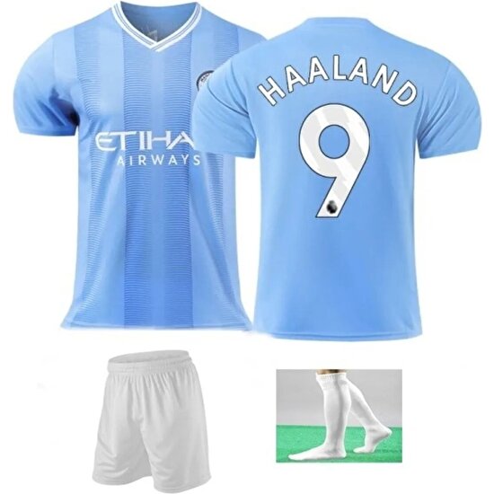 Mergelo Manchester City Haaland Mavi Çocuk Forması 4'lü Seti