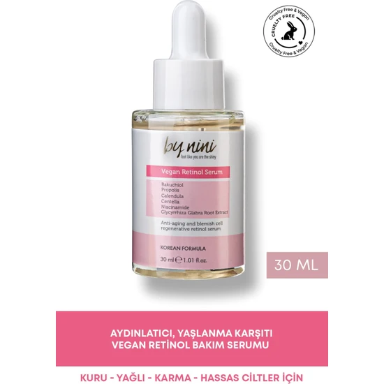 By Nini Yaşlanma Karşıtı, Aydınlatıcı, Retinol Serum Alternatifi Bakuchiol Serum 30 ml