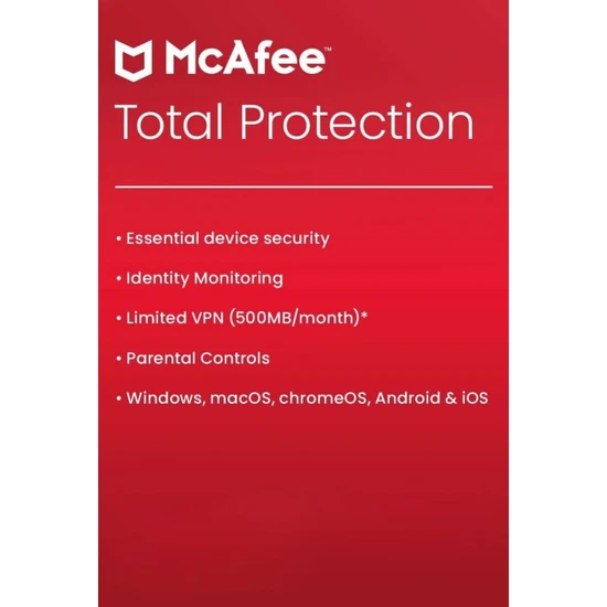 Mcafee Total Protection - 1 Cihaz 3 Yıl - Mcafee Offical Key