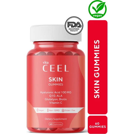 Vita Ceel Cilt Vitamini Çiğnenebilir Vegan Gummy, Hyaluronic Acid, Vitamin C, Glutatyon, Q10, Ala, Biotin