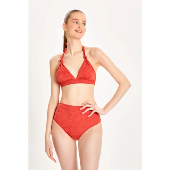 Too Salty Swimwear Kadın Kiremit Süet Görünümlü Toparlayıcı Yüksek Bel Boyundan Bağlı Bikini Takımı 24S106ST