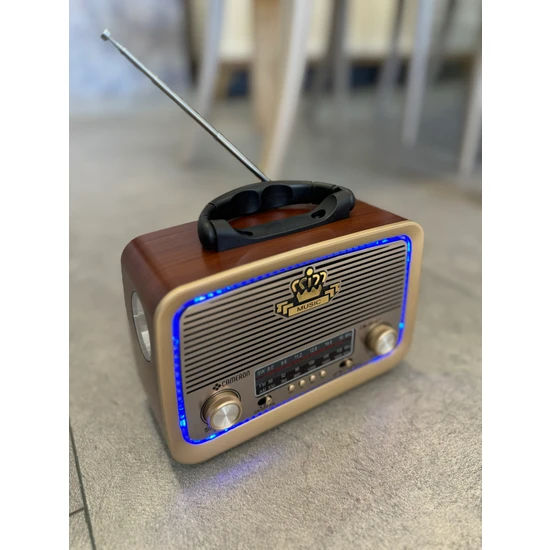Helsinki Machine HS-301 Mavi Ledli + Fenerli + Bt + USB Çalar Özellikli Fm Nostaljik Radyo