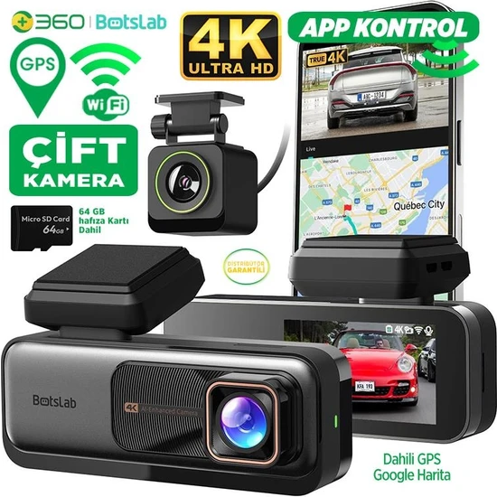 360+ G980H Ön Gerçek 4K 3840X2160P UHD - Arka 1080P Fhd 170° Geniş Açı Lens Gece Görüşü Dahili Gps Modülü Akıllı Araç Içi Kamera