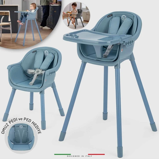 Elele Misto 4in1 Bebek Mama Sandalyesi ve Mama Oturağı Iç Pedli Mavi