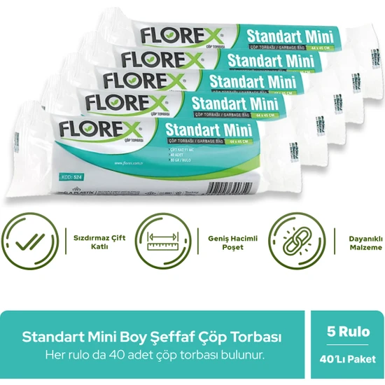 Florex Standart Mini Boy Çöp Poşeti x 5 Rulo
