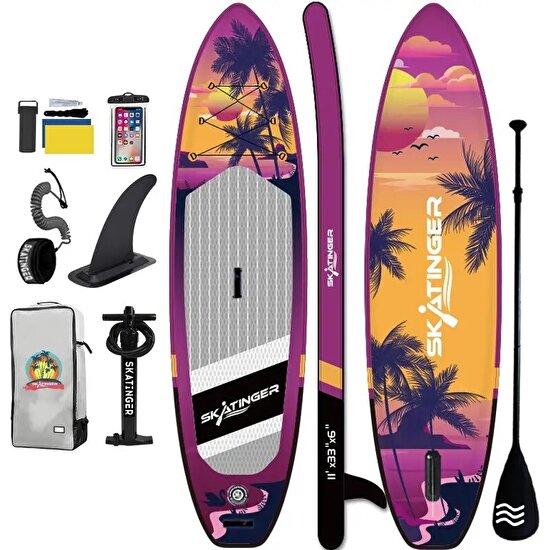 Skatinger Lethe Boards Sunrıse Double Layer Sup Paddle Board Skatinger , Isup Şişme Sörf Tahtası Kürek Sörfü Full Set 335 x 84 x 15 cm  + Su Geçirmez Telefon Kılıfı