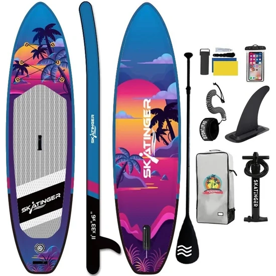 Skatinger Lethe Boards Sunset Sup Board Double Layer Paddle Board Skatinger Şişme Sörf Tahtası Full Set 335 x 84 x 15 cm Kolayca Taşınabilir + Su Geçirmez Telefon Kılıfı Hediye