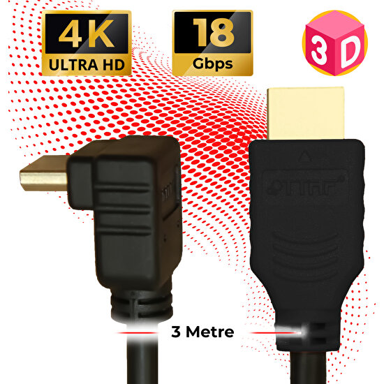 Ttaf HDMI 2.0 4K Ultra Hd 60 Hz L Tipi Ses ve Görüntü Aktarım Kablosu 3 Metre
