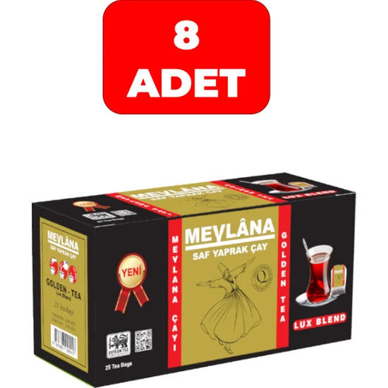 Mevlana Çay 8 x 25'li - %100 Ceylon Sri Lanka Sallama Mevlana Tea Group Bardak Poşet Siyah Saf Yaprak Çay