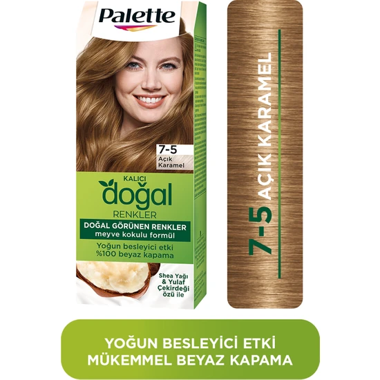 Palette Kalıcı Doğal Renkler 7-5 Açık Karamel Saç Boyası Shea Yağı & Yulaf Çekirdeği Özü ile