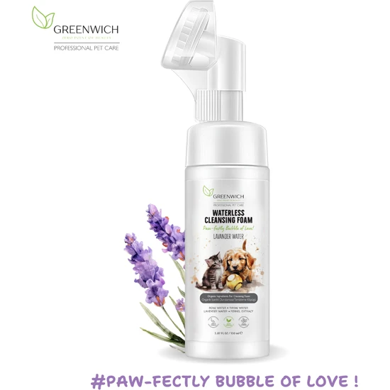 Greenwich Kuru Şampuan, Pati ve Vücut Temizleme Köpüğü Vegan Organik Içerikli Kedi Köpek Durulamasız Susuz