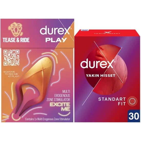 Durex Çoklu Erojen Bölge Uyarıcı + Yakın Hisset Standart Fit Ince Prezervatif 30LU