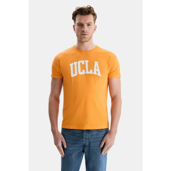 Ucla Culver Turuncu Bisiklet Yaka Baskılı Standard Fit Erkek Tshirt