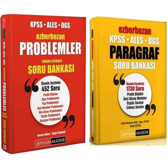 Pegem Akademi Yayıncılık KPSS ALES DGS Ezberbozan Paragraf Soru Bankası - Ezberbozan Problemler Soru Bankası 2'li Set