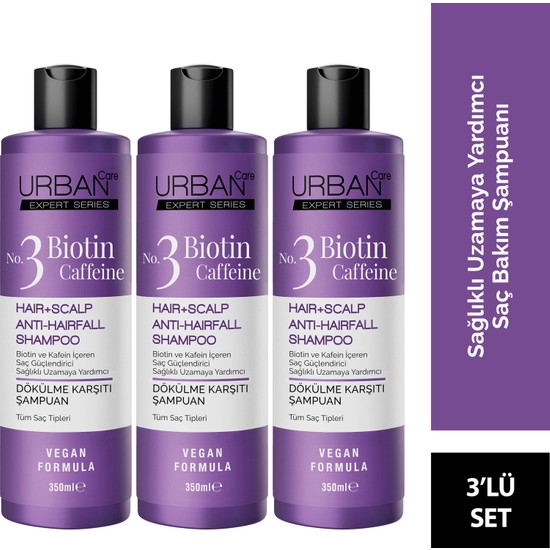 URBAN Care Expert Biotin ve Kafein Şampuan 3 Adet 350 ML Koruyucu Etki ile Hızlı Uzama Sağlar