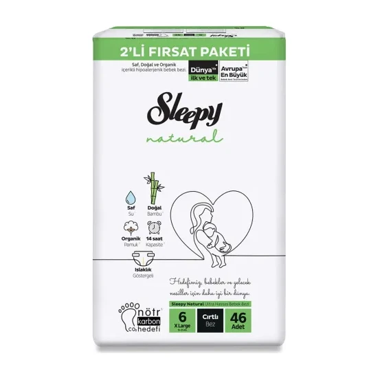 Sleepy Bebek Bezi Natural 6 Beden Xlarge 15-25 Kg 46lı Fırsat Paket