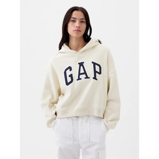 Gap Kadın Kırık Beyaz Gap Logo Oversize Fleece Sweatshirt