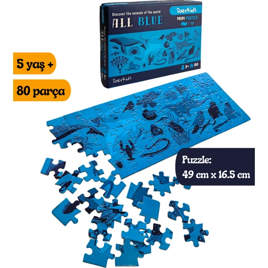 Doerkids All Blue-Mavi Hayvanlar Midi Puzzle | 80 Parça 5+ Yaş