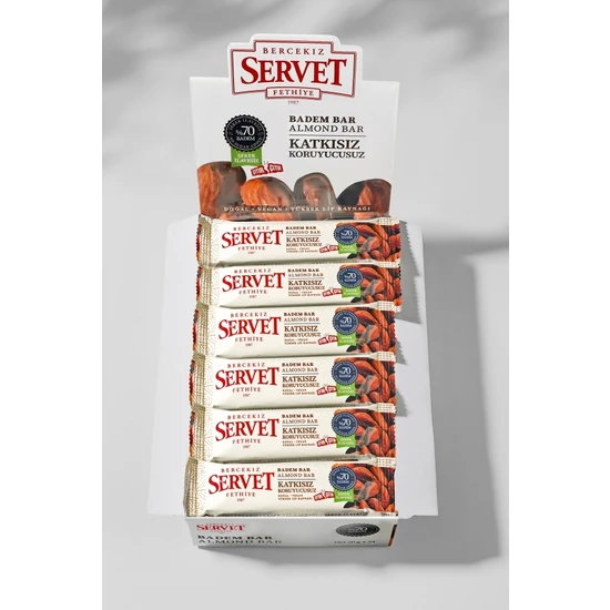 Bercekız Servet Şekerleme Şeker Ilavesiz Badem Krokan Bar 480 gr (24 x 20 Gr) - 24 Lü Paket