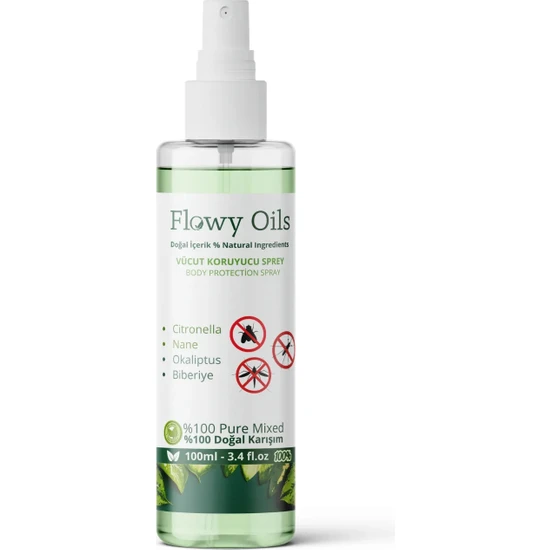 Flowy Oils Sivrisinek ve Kene Kovucu Sprey %100 Doğal Bitkisel Içerik Mosquito And Tick Repellent Spray 100 ml
