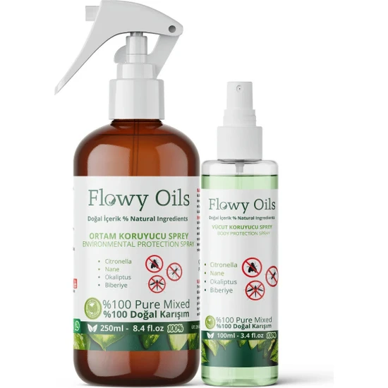 Flowy Oils Sivrisinek ve Kene Kovucu Spreyler 2'li Set %100 Doğal Bitkisel Içerik Haşere Böcek Kovucu