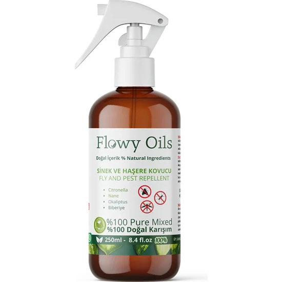 Flowy Oils Sivrisinek, Sinek ve Haşere Böcek Kovucu Doğal Sprey Citronella Limon Otu Yağı Okaliptus Nane 250 ml