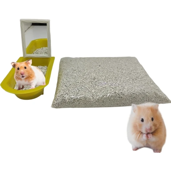 Ozzi Petshop Hamster Tuvaleti Kabı + Koku Yapmayan Tuvalet Kumu Sarı