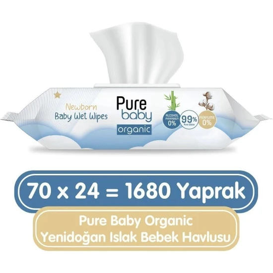 Pure Wipes Pure Baby Organic Yenidoğan Islak Havlu 24x70 Adet