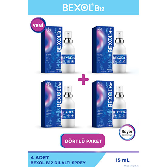 Bexol B12 Dilaltı Sprey, 15 ml B12 Vitamini Içeren Takviye Edici Gıda 4 Adet