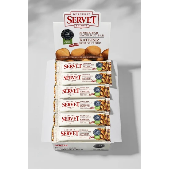 Bercekız Servet Şekerleme Şeker Ilavesiz Fındık Krokan Bar 480 gr (24 x 20 gr) - 24 Lü Paket