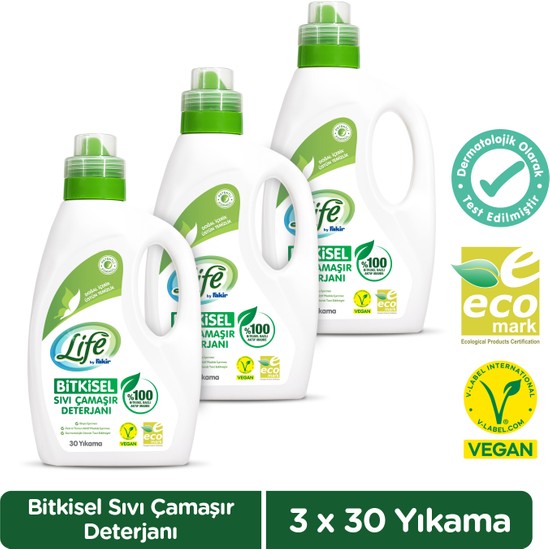 Life by Fakir Vegan Bitkisel Sıvı Çamaşır Deterjanı 1500 ml x 3 Adet