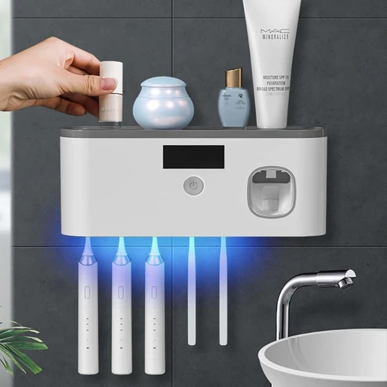 Fsfeng Diş Macunu Dispenseri ile Duvara Monte Diş Fırçası Tutucu Banyo Için Güneşle Şarj Edilen ve Sondaj Gerekmeyen Elektrikli Diş Fırçası Tutucu 5 Fırça Yuvalı Akıllı Diş Fırçası Düzenl (Yurt Dışından)