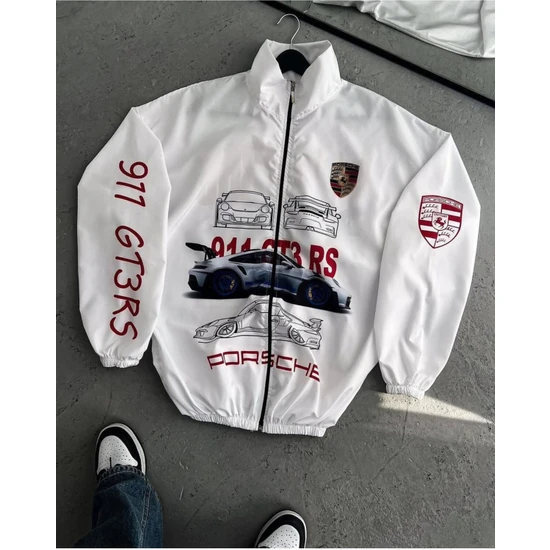 Lushen Unisex Paraşüt Kumaş Oversize Dijital Baskılı Siyah Rüzgarlık Yağmurluk