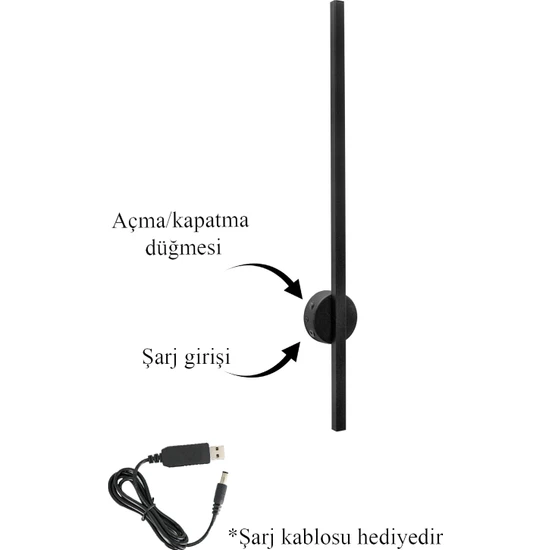 akbudak aydınlatma Osram Ledli Şarjlı Pilli Aplik Modern Dekoratif LED Duvar Otel Cafe Hol Hotel Aplik Siyah Eskitme Antrasit BEYAZ68CM  AK1010AK70CM