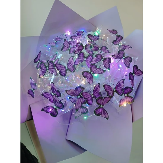 Myz Garden LED Işıklı Mor Kelebek Buketi