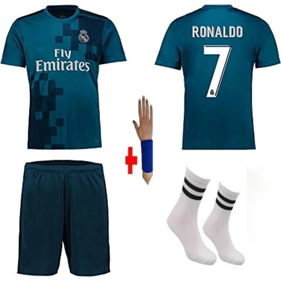 BARBITOS Real Madrid 2018 Sezonu Cristiano Ronaldo Röveşata Çocuk Forması Şort Çorap Bileklik