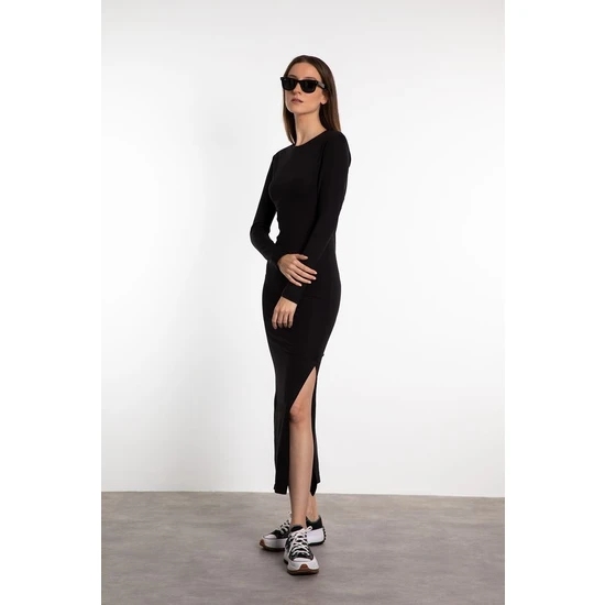 Sheısmono Soft Touch Uzun Kollu Yırtmaç Detaylı Elbise