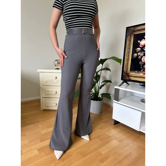 Afa Kadın Taşlı Kemer Detaylı Ispanyol Paça Pantolon