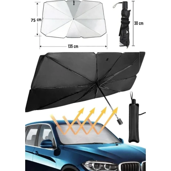 NKT GROUP Araba Ön Cam Güneşlik Katlanabilir Güneşlik Şemsiye Ön Cam Gölgelik Büyük Boy 75 cm x 135 cm