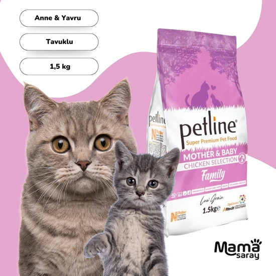 Pet Line Family Mother & Baby Tavuklu Düşük Tahıllı Yavru Kedi Maması 1,5 kg