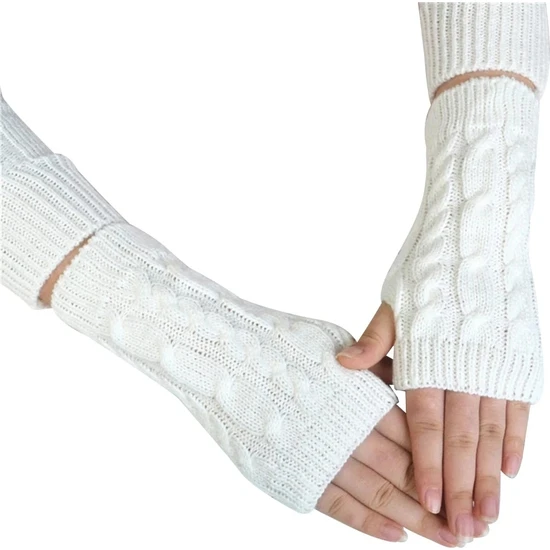Liangduo Shop Beyaz Stil Yarım Parmak Eldiven Kış Yumuşak Sıcak Eldivenler Handschoenen Unisex Guantes Mujer Kadın Yumuşak Sıcak Yün Örgü Kol Eldivenleri (Yurt Dışından)