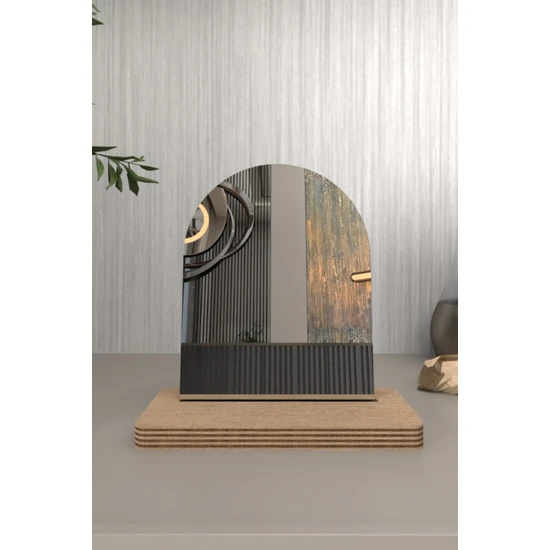 Fatrema Makyaj Aynası Masaüstü Ayna Ahşap, Çerçevesiz, Stand, Dekoratif 23X17 cm Dik Oval Tasarım