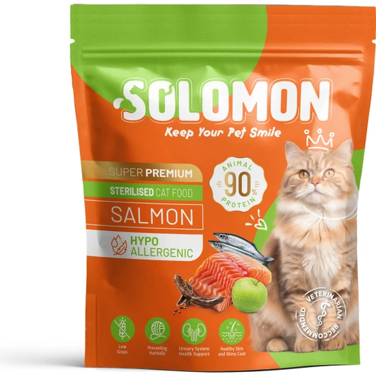 Solomon Kısırlaştırılmış Somon'lu Süper Premium Kedi Maması 1,5 kg - Hipoalerjenik - Düşük Tahıllı