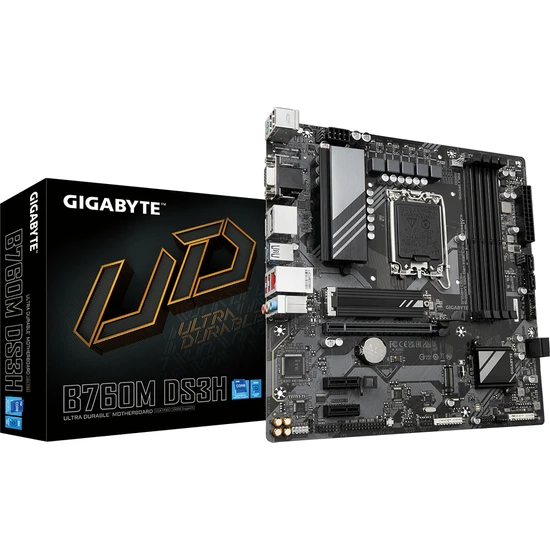 Gigabyte B760 DS3H DDR5 7600 MHz (OC) PCI-E Gen4 M.2 USB 3.2 DP HDMI 1G LAN ATX Soket 1700