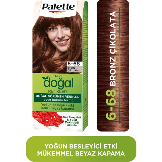 Palette Kalıcı Doğal Renkler 6-68 Bronz Çikolata Saç Boyası Goji Berry Özü & Yulaf Çekirdeği Özü ile